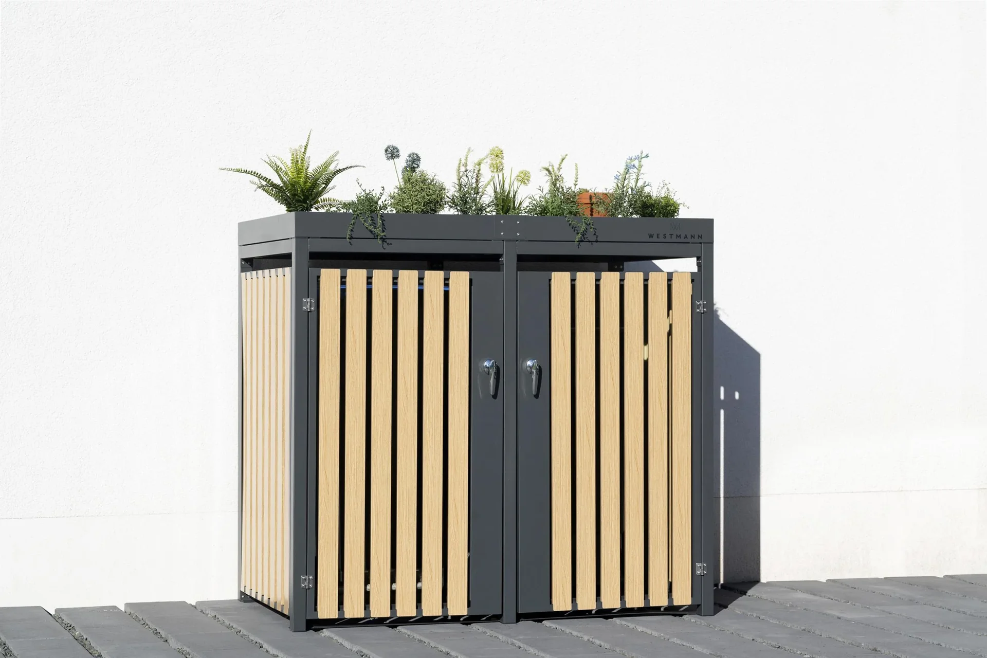 "Cache-poubelle Westmann, 2 compartiments, 240 litres, aspect bois image"