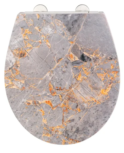 "Premium toilet seat Grey Marble with relief, made of antibacterial Duroplast, with soft close image"