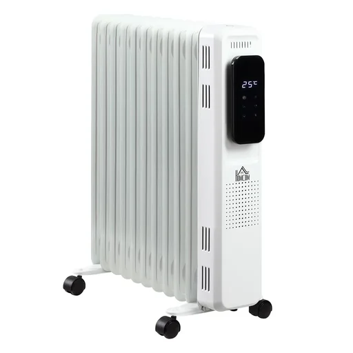 "Oil-filled radiator, portable electric heater, 2290-2720W, 3 heat settings, 24-hour timing, with 4 castors, steel, 50.5 x 24 x 63 cm image"
