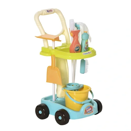 "Broom cart cleaning cart with accessories cleaning set for children role play cleaning toy 17 pieces with broom mop dustpan image"