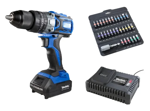 "Cordless impact drill ABS18BL18 V Li-Ion (2.0 Ah battery + 4 A charger + 31-piece bit set) image"