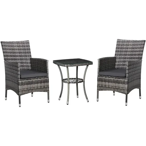 "3-piece garden set with side table, polyrattan, steel, 60 x 58.5 x 89.5 cm, grey image"
