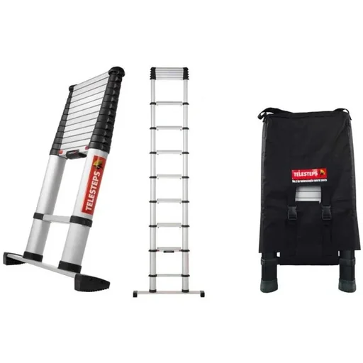 "Telescopic ladder with stabilizer - 4.6m working height - max 150 kg MET carrying bag image"