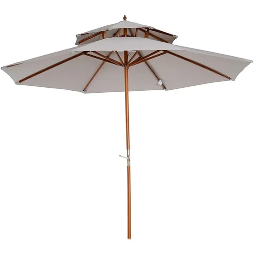 "Wooden parasol garden umbrella double roof 270x260cm light grey image"