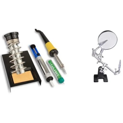 "Tool soldering set ECO LS30 including soldering station including tool soldering aid third hand with magnifying glass 5x65mm image"