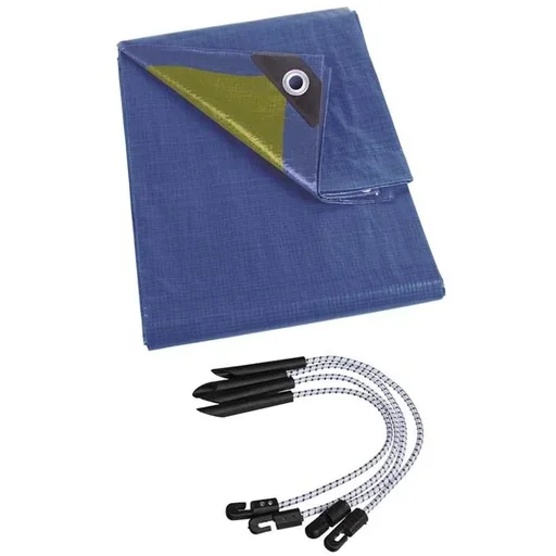 "Tarpaulin - Blue/Khaki - 3x6m Incl. Tensioners for tarpaulin (4 pcs.) image"