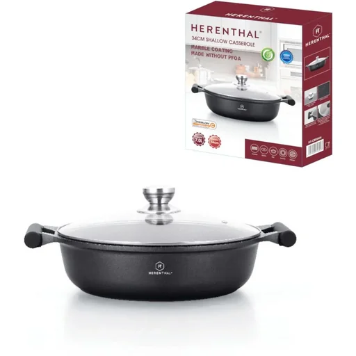 "Herenthal Large Marble Soup / Frying Pan - with Glass Lid - 26cm image"