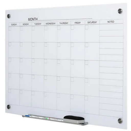 "Calendar board glass plate with 4 glass clip markers eraser aluminum pen holder magnetic board for monthly planning magneti image"