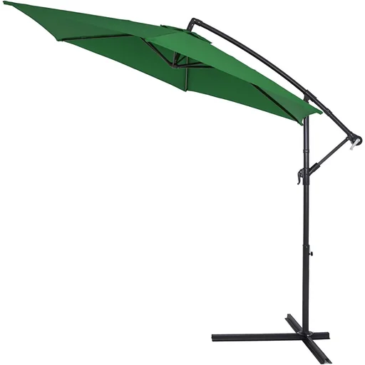 "Foldable parasol made of green aluminum with garland Ø 330 cm image"