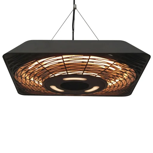 "Ceiling heater 800W/1200W/2000W 5 modes radiant heater IP45 electric patio heater with remote control LED light aluminum glass black image"