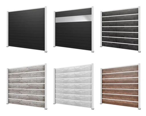 "Privacy screen extension, white, 1.94 x 1.86 m, WPC boards grey / polycarbonate panels image"