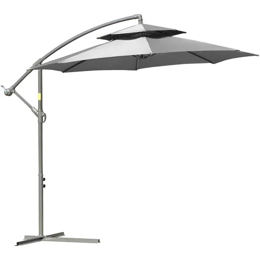 "Parasol Ø2.67 x 2.7 m Double-roofed swinging parasol cross base steel outdoor polyester steel light grey image"