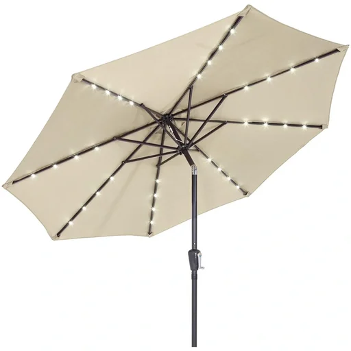 "Maïmi parasol with LED lighting, tiltable, cream-colored - Ø 2.7m image"