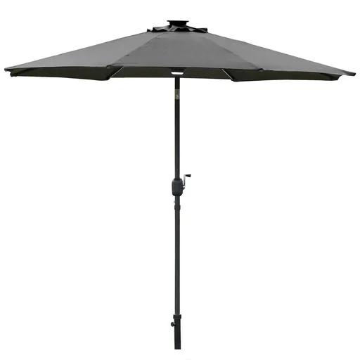 "Outdoor parasol garden umbrella with solar lighting LED sun protection steel aluminum polyester dark gray Ø266 x 245 image"