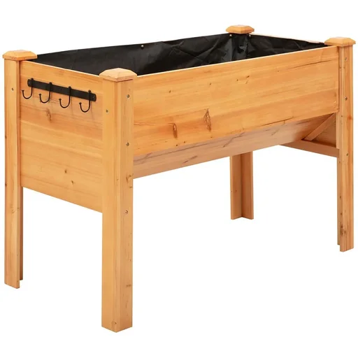 "Raised bed made of wood, herb bed, planter with drainage hole, hook, flower box with feet, solid wood, natural 124 x 60 x 81 cm image"