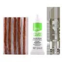 Tire repair kit, rubber strip insertion with drill, drill bit plug kit