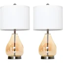 Set of 2 table lamps with linen lampshade white/silver/amber