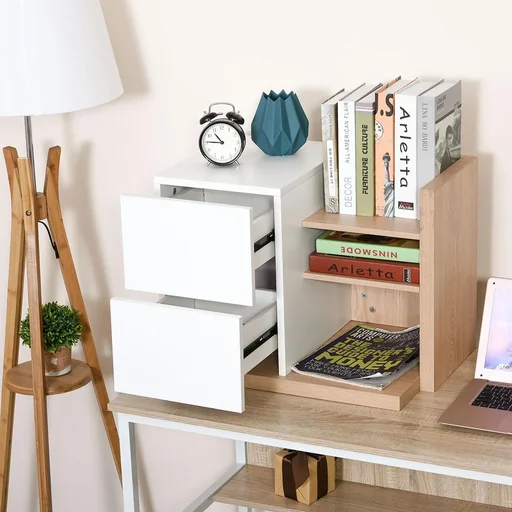 "Desk Organizer Bookshelf Desk Shelf 2 School Drawers Chipboard MDF Home Office Kitchen Entrance Area Wei image"