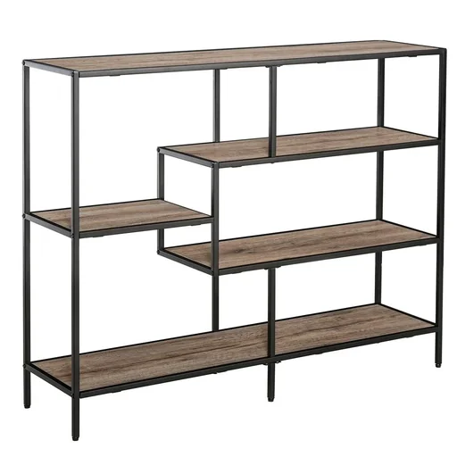 "Standing shelf, bookcase storage shelf industrial style, filing cabinet, kitchen shelf, P2 chipboard, metal, black+light oak image"
