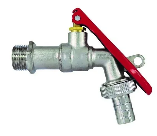 "Ball valve, lockable, red handle without lock, 3/4", nickel-plated image"