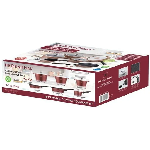 "Herenthal 14-piece pots and pans - marble coating - Burgundy image"