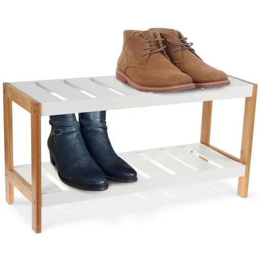 "Shoe rack - shoe cabinet - 2 shelves - white/brown - length 70 cm x width 26 cm x height 36 cm image"