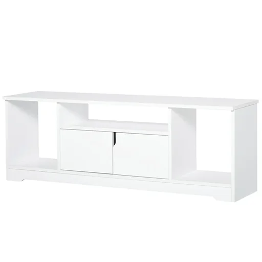"TV stand, TV cabinet, TV chest of drawers, modern TV table with cabinet and open shelves, chipboard, white, 120 x 30 x 41 image"