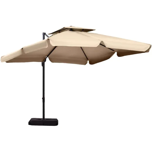 "Parasol with parasol base and 4 weights, aluminum, khaki, 2.7 x 2.7 x 2.6 m image"