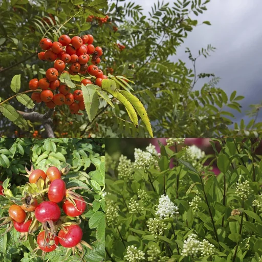 "Bird feeding and protection hedge for 3 m hedge, 60-100 cm, 7.5 litre pot, 6 pieces in a set, 2 x potato rose, 2 x rowan, 2 x black-green privet image"