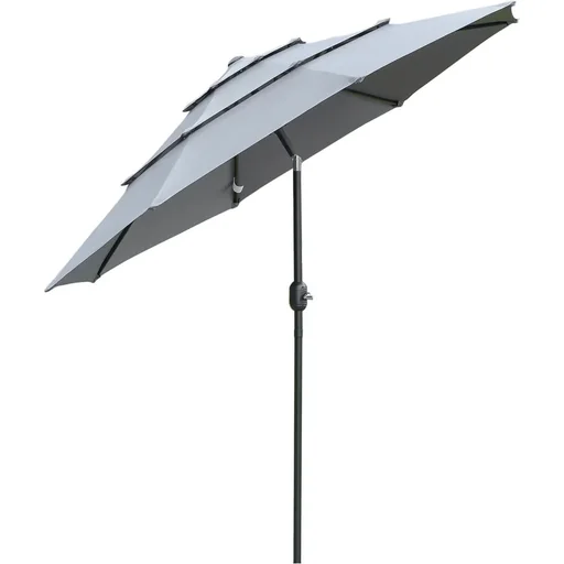 "Parasol 2.6 m with 3-tier roof steel polyester dark grey image"