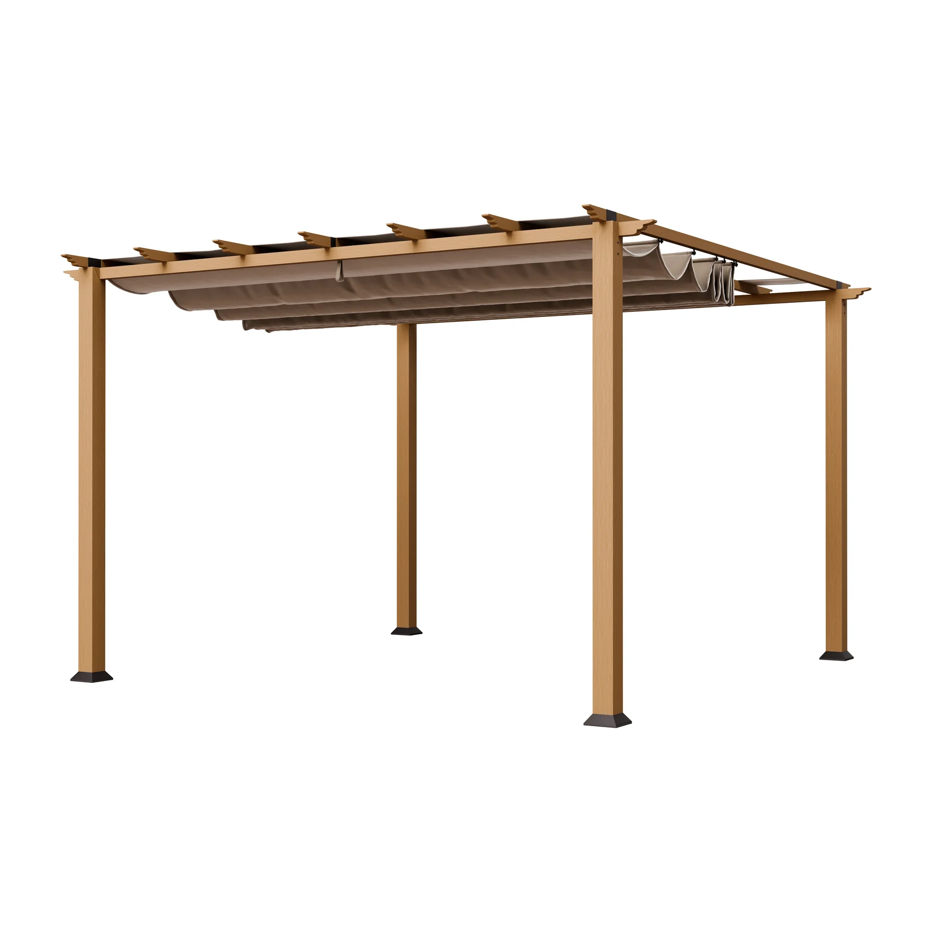 "Pergola Florida 350×350×235 cm Aluminium aspect bois – incl. voile d'ombrage réglable image"
