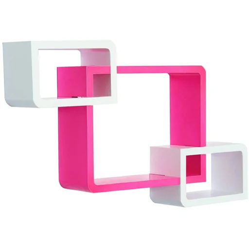 "Wall shelf hanging shelf with 3 compartments MDF pink+white image"
